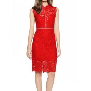 Bardot Women's Red Lace Sheath Midi Cocktail Dress. Size 6.